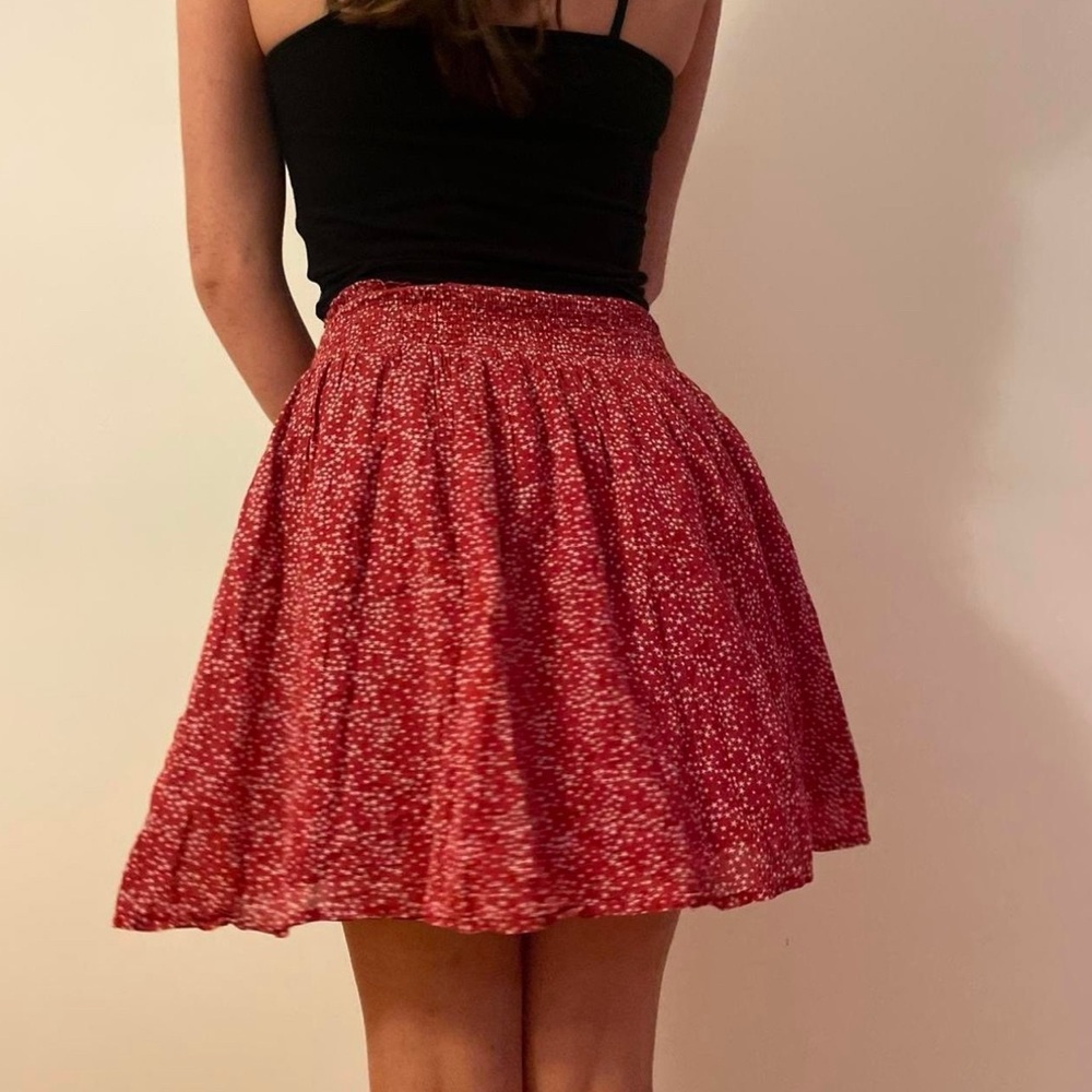 red Star patterned smocked flowy mini skirt
